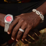 THE ICE CUBE® - Iced Out Diamond Presidential Watch in White Gold (Red Dial) 