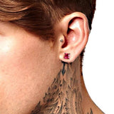 The Passion® - 925 Sterling Silver Red Ruby Diamond Stud Earrings 