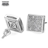 The Pride® - 925 Sterling Silver Iced Square Diamond CZ Stud Hip-Hop Mens Earrings Earrings White Gold S925 