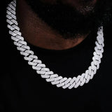 The Proud Moment II® - 20mm Iced Out 3 Row Diamond Prong Cuban Link Chain Choker in White Gold 