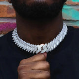 The Proud Moment II® - 20mm Iced Out 3 Row Diamond Prong Cuban Link Chain Choker in White Gold 