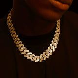 The Proud Moment® - 20mm Baguette Cut Moissanite Diamond Prong Cuban Link Chain in 14K Gold Necklaces 