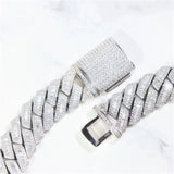 The Proud Moment® - 20mm Baguette Cut Moissanite Diamond Prong Cuban Link Chain in White Gold 