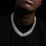 The Proud Moment® - 20mm Baguette Cut Moissanite Diamond Prong Cuban Link Chain in White Gold 