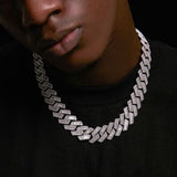 The Proud Moment® - 20mm Baguette Cut Moissanite Diamond Prong Cuban Link Chain in White Gold 