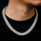 The Shining Moment II® - 12mm Iced Diamond Prong Link Cuban Choker Chain in White Gold Necklaces 