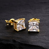 The Shining Stud® - 925 Sterling Silver Diamond Square Stud Earrings in 18K Gold Earrings 
