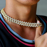 The Stunning Moment III® - 15mm Iced Out Diamond Prong Link Cuban Choker Chain in 14K Gold 