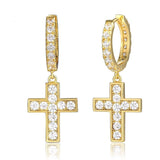 The Valor® - 925 Sterling Silver Diamond Hoop Earrings with Diamond Hanging Cross by Bling Proud | Urban Jewelry Online Store