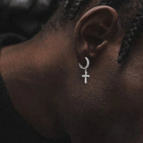 The Wisdom Ⅱ® -925 Sterling Silver Diamond Iced Out Hoop Dangle Iris Cross Earrings Earrings 