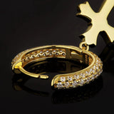 The Wisdom Ⅱ® -925 Sterling Silver Diamond Iced Out Hoop Dangle Iris Cross Earrings Earrings 