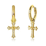 The Wisdom® -925 Sterling Silver Diamond Iced Out Hoop Dangle Iris Cross Mens Earrings by Bling Proud | Urban Jewelry Online Store