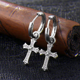 The Wisdom® -925 Sterling Silver Diamond Iced Out Hoop Dangle Iris Cross Mens Earrings Earrings 