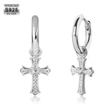 The Wisdom® -925 Sterling Silver Diamond Iced Out Hoop Dangle Iris Cross Mens Earrings Earrings White Gold S925 