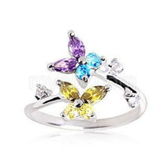 .925 Sterling Silver Multi Color CZ Butterflies Toe Ring by Fashion Hut Jewelry