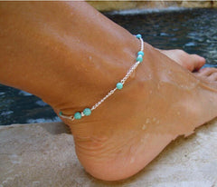 Simple & Sexy Silver & Turquoise Beaded Anklet by Fashion Hut Jewelry