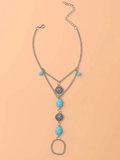 Turquoise Bead Detail Toe Ring Anklet Barefoot Sandal Anklet by Fashion Hut Jewelry