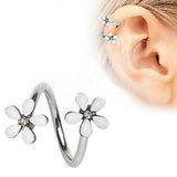 316L Stainless Steel White Wild Flower Twist Cartilage by Fashion Hut Jewelry
