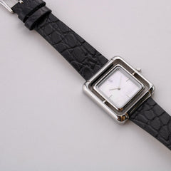 Black/Stainless Steel Leather Strap 18mm by VANNA