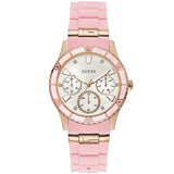 Guess Women's Pink Rose Gold Tone Multi-function White Dial Watch - W1157L6 by Balec Group