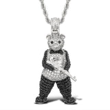 Wild Combat Panda - 2inch Charms & Pendants Brass with CZ Stone Free Rope Chain White Gold