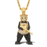 Wild Combat Panda - 2inch Charms & Pendants Brass with CZ Stone Free Rope Chain Yellow Gold