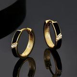 Women's S925 Diamond Black Hoop Earrings in 14K Gold - 15mm Earrings 