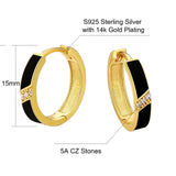 Women's S925 Diamond Black Hoop Earrings in 14K Gold - 15mm Earrings 