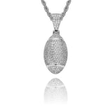 YOUNG. WILD. FREE. - American Football Pendant - 1.5inch Charms & Pendants Brass with CZ Stone Free Rope Chain White Gold