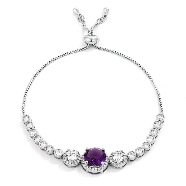 Adjustable Plated Graduated CZ Bolo Style Tennis Bracelet