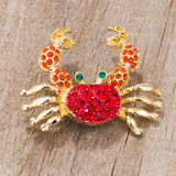 Avera - Crab Brooch With Crystals - One Size - Red