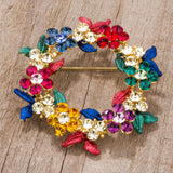 Multicolor Floral Wreath Brooch With Crystals