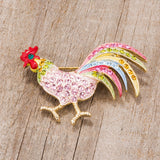 Avera - Multicolor Rooster Brooch With Crystals - One Size - Gold