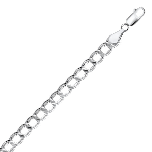 Sterling Silver Small Ridged Circular Chain Bracelet with Rhodium Plating