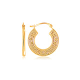 14 k Yellow Gold Greek Key Small Hoop Earrings