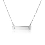 RCJ - Sterling Silver 18 inch Bar Necklace with Diamond and Engraved Heart - 18 - Silver