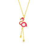 RCJ - 14k Yellow Gold Childrens Necklace with Enameled Flamingo Pendant - 14 - Red
