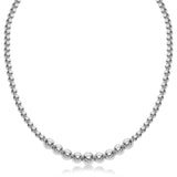 Sterling Silver Rhodium Plated Graduated Motif Polished Bead Necklace