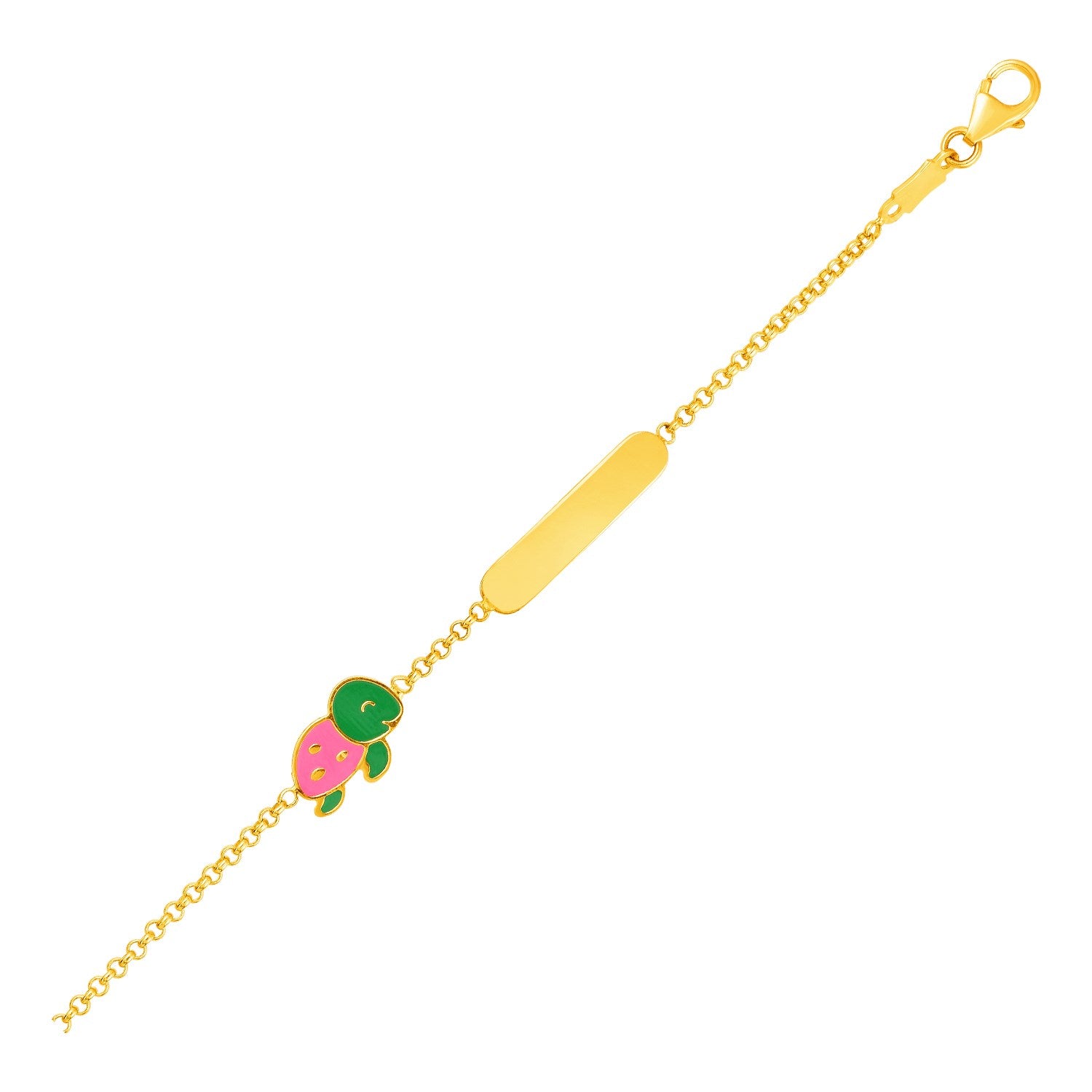 14k Yellow Gold Childrens Bracelet with Bar and Enameled Turtle