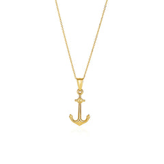 14k Yellow Gold Cable Chain with Anchor Pendant