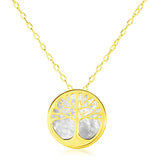 14k Yellow Gold Necklace with Tree of Life Symbol in Mother of Pearl