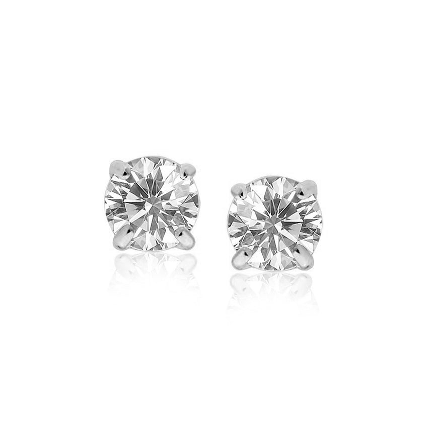 14 k White Gold Stud Earrings with White Hue Faceted Cubic Zirconia