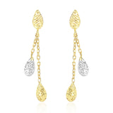 RCJ - 14k Two-Tone Gold Double Row Chain Earrings with Diamond Cut Teardrops - One Size - Gold
