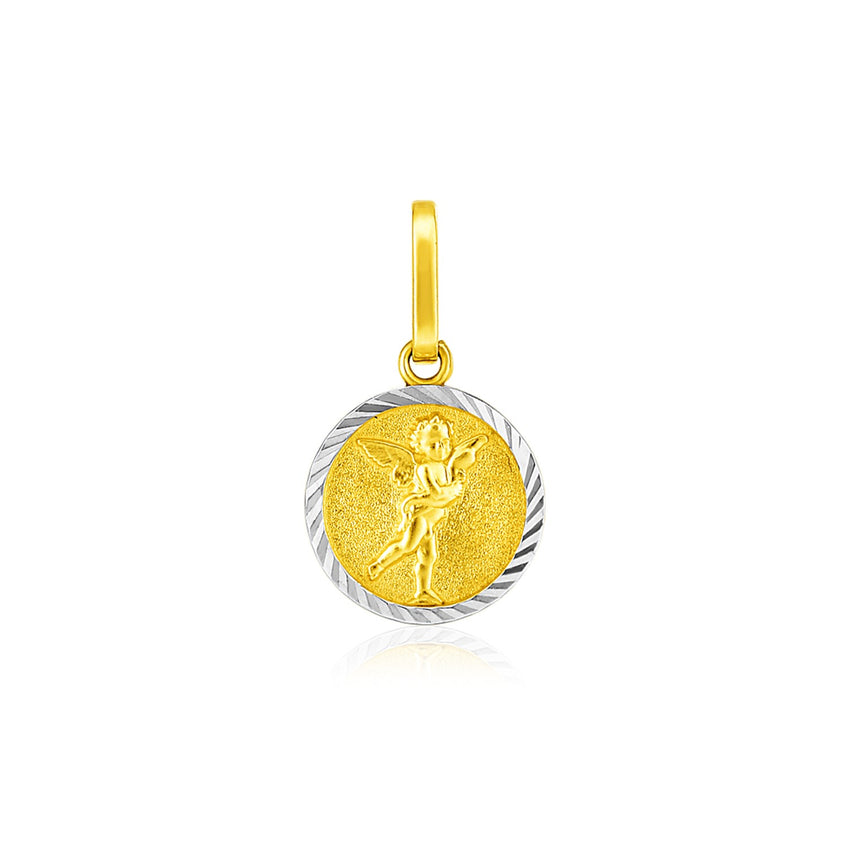 14k Two Tone Gold Small Round Textured Religious Medal Pendant