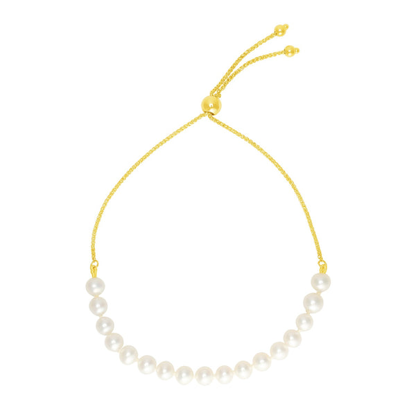 14k Yellow Gold Adjustable Friendship Bracelet with Pearls