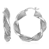 RCJ - Twisted Glitter Textured Hoop Earrings in Sterling Silver - One Size - Silver