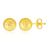 14 k Yellow Gold Ball Earring with Crystal Cut Texture