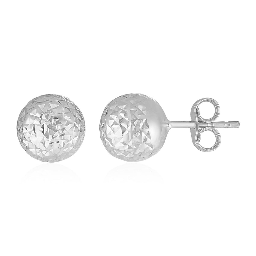 14 k White Gold Ball Earrings with Crystal Cut Texture