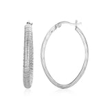 RCJ - Sterling Silver Oval Textured Finish Oval Hoop Earrings - One Size - Silver