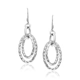 RCJ - Sterling Silver Textured Dual Open Oval Style Dangling Earrings - One Size - Silver